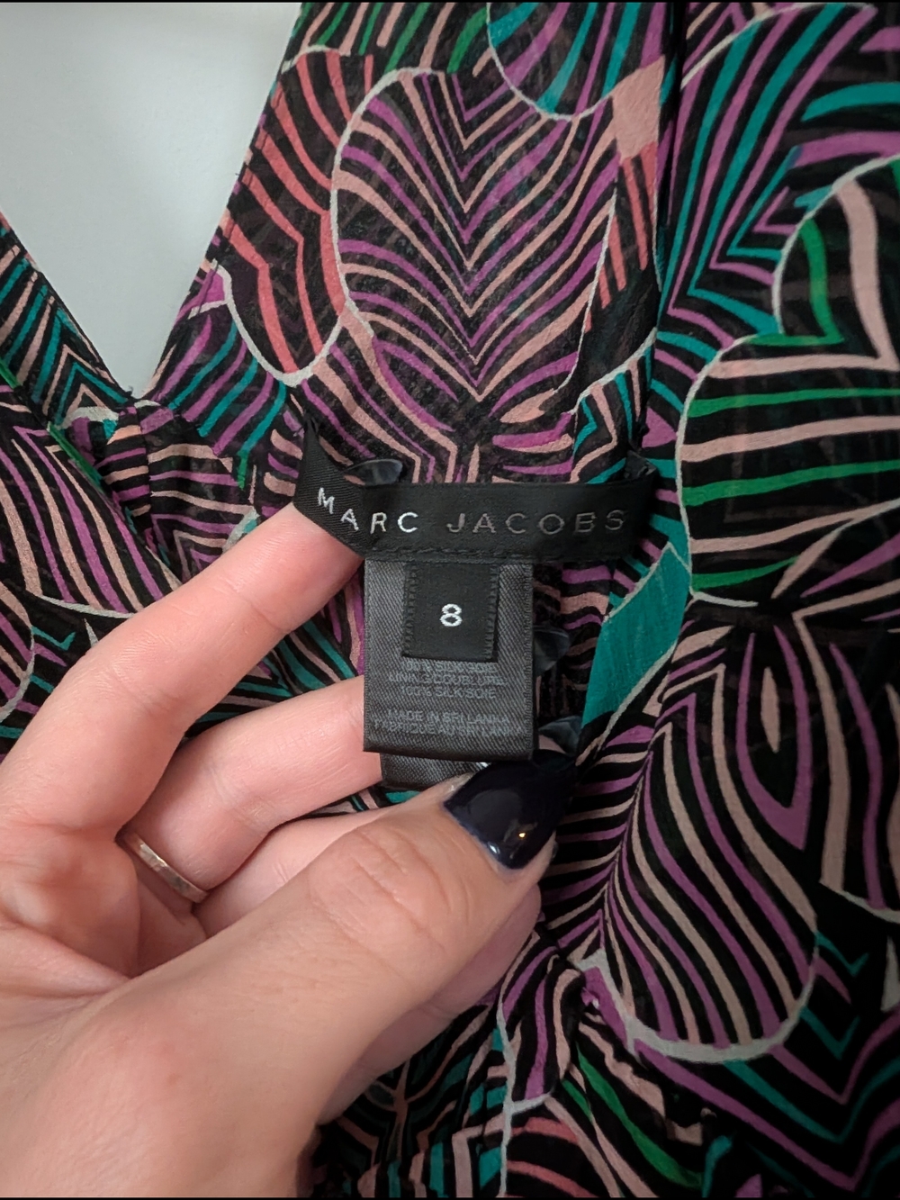 Marc Jacobs Silk Mini Dress with Multicolor Leaf Print - Picture 2 of 2